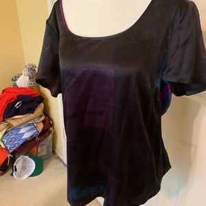 Black, teal and purple silk Blouse.